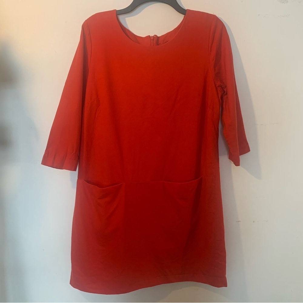 J. crew Wool Blend Sheath Dress 3/4 Sleeves Fully Lined Red Orange Size 12